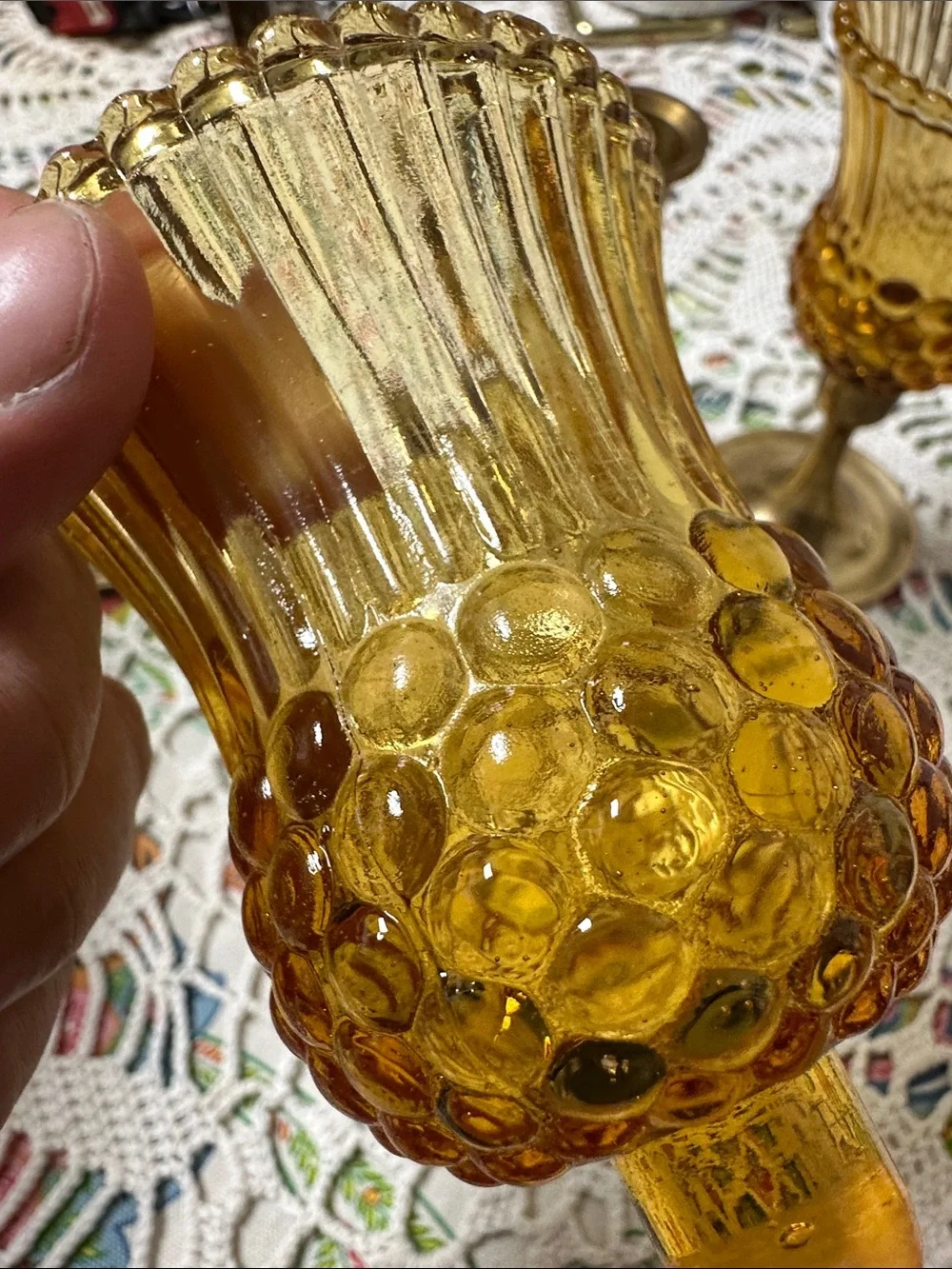 Amber Glass and Brass Candle Holders Set - Elegant Home Accents